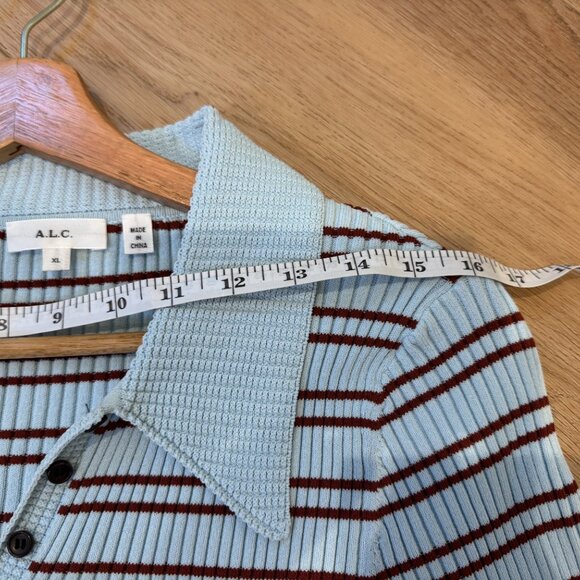 A.L.C. Sydney Polo Top Ice Water/Sequoia Striped Knit – Size XL - Picture 11 of 11